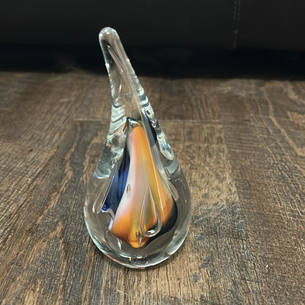Vtg Adam Jablonski Art Glass Teardrop Paperweight Swirl Abstract‎ Signed 5.5"